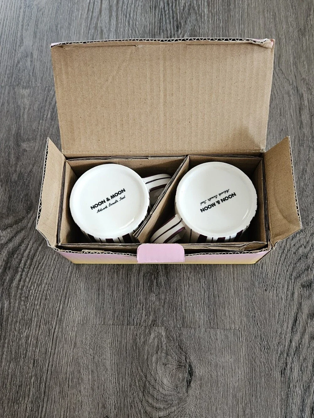 Noon & Moon Striped Set Of 2 Mugs In Cherry Lacquer NWT